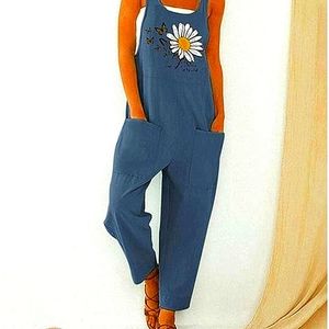 Good value💛 PANTALON 😶Navy Daisy Butterfly Pocket Romper, coveralls, one piece
